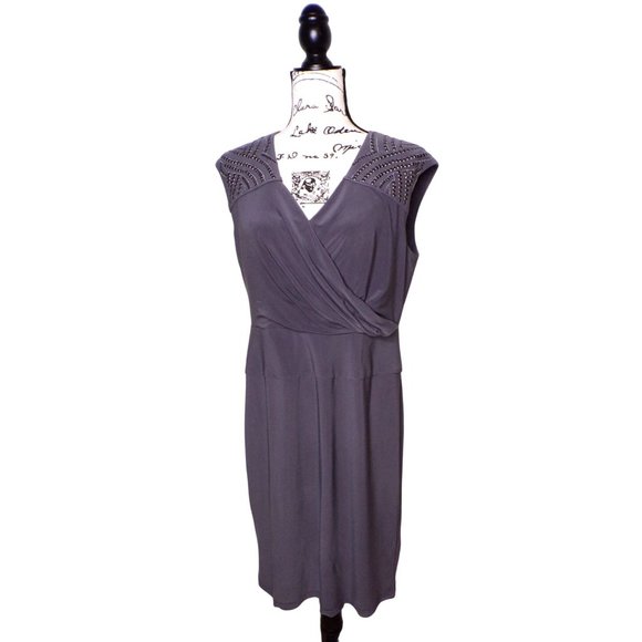 🆕 Adrianna Papell Sequin Studded Cap Sleeve Jersey Dress Gray 12P - Picture 4 of 9
